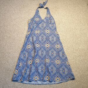 Y2K Tommy Hilfiger Halter A Line Sheath Dress Womens 6-8 Blue Paisley